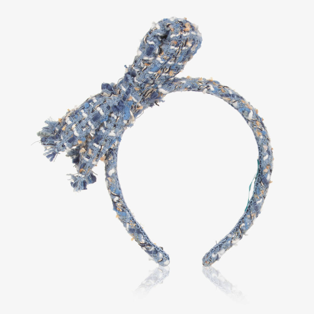 Abel & Lula-Girls Blue & Gold Tweed Bow Hairband | Childrensalon Outlet