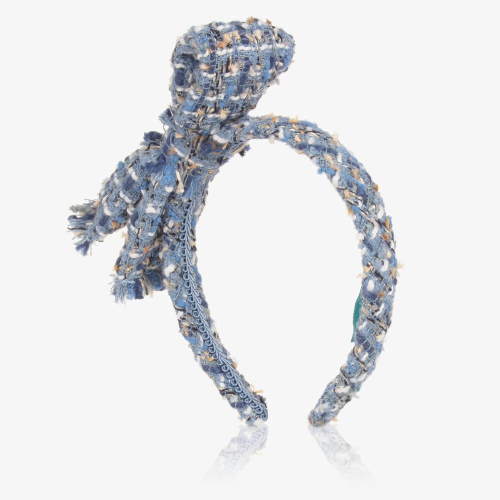 Abel & Lula-Girls Blue & Gold Tweed Bow Hairband | Childrensalon Outlet