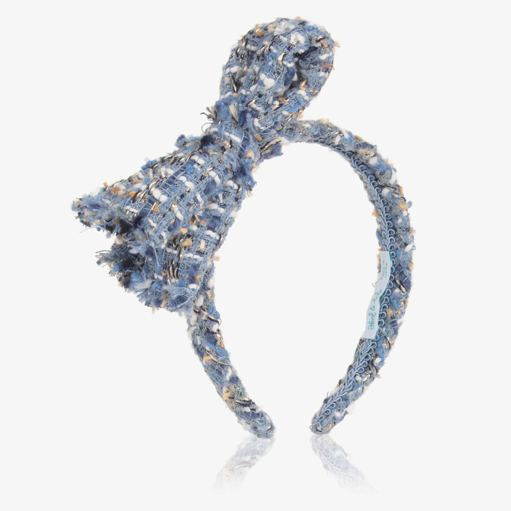 Abel & Lula-Girls Blue & Gold Tweed Bow Hairband | Childrensalon Outlet