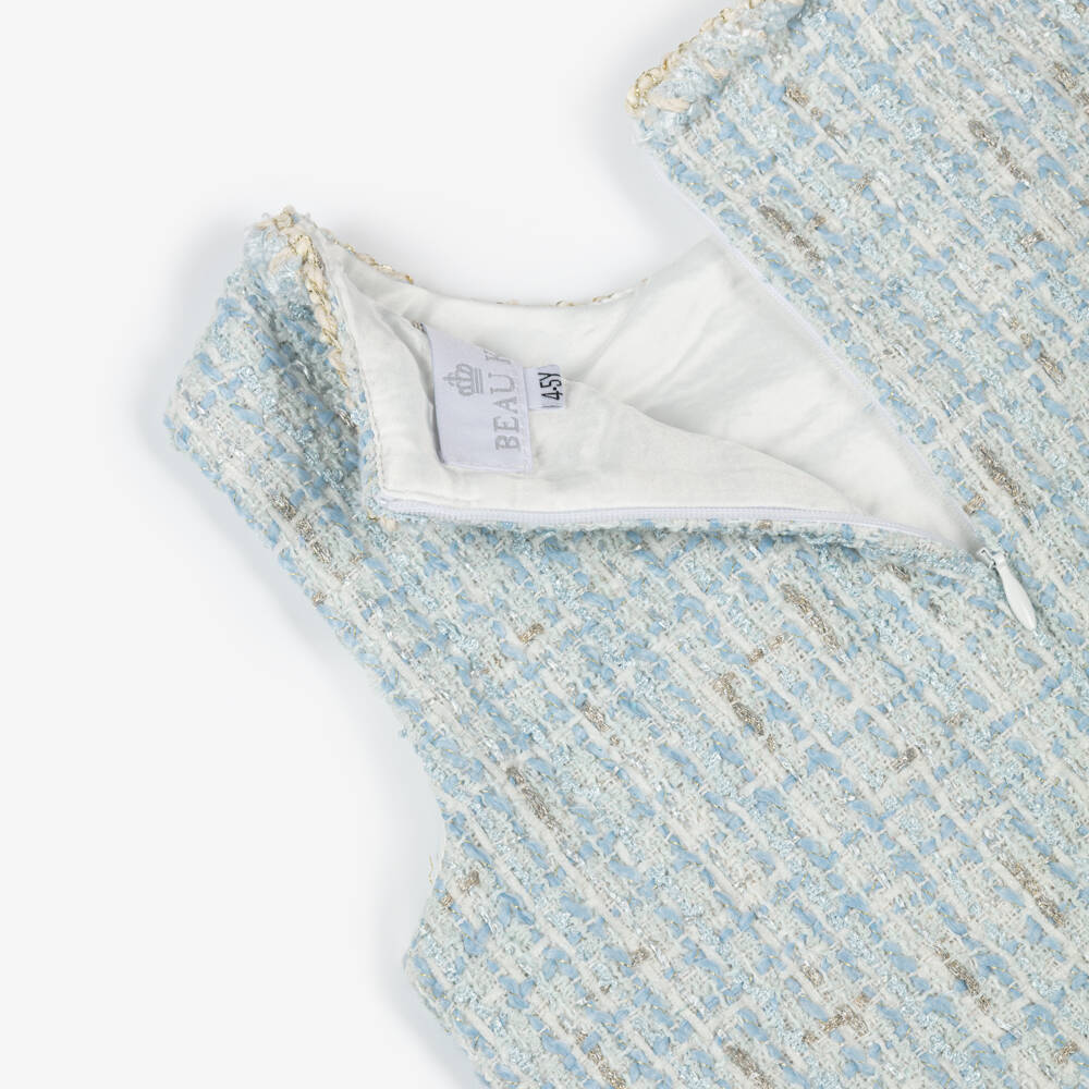 Beau KiD-Girls Blue & Gold Tweed Dress Set with Enamelled Buttons | Childrensalon Outlet
