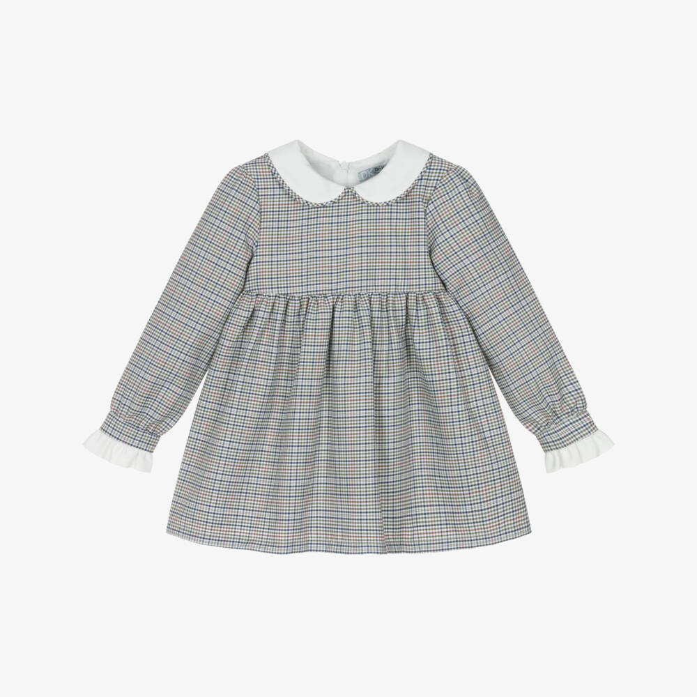 Dr. Kid-Girls Blue & Green Check Cotton Twill Dress | Childrensalon Outlet