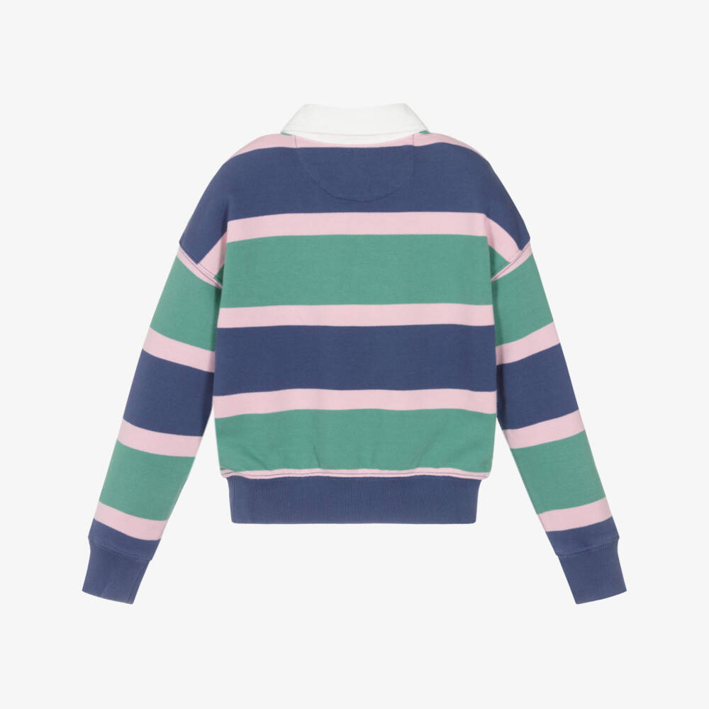 Ralph Lauren-Girls Blue & Green Stripe Cotton Rugby Sweatshirt | Childrensalon Outlet