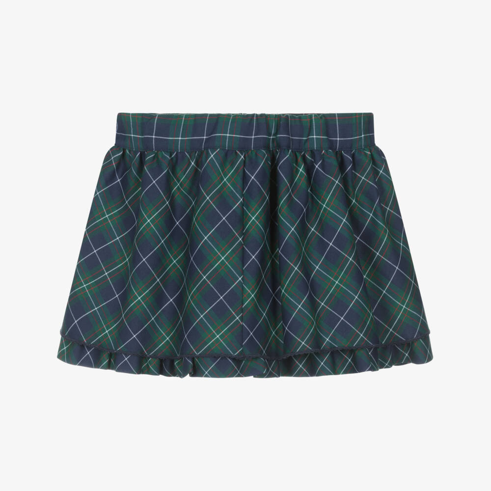 Dr. Kid-Girls Blue & Green Tartan Cotton Skirt with Ruffle Hem | Childrensalon Outlet