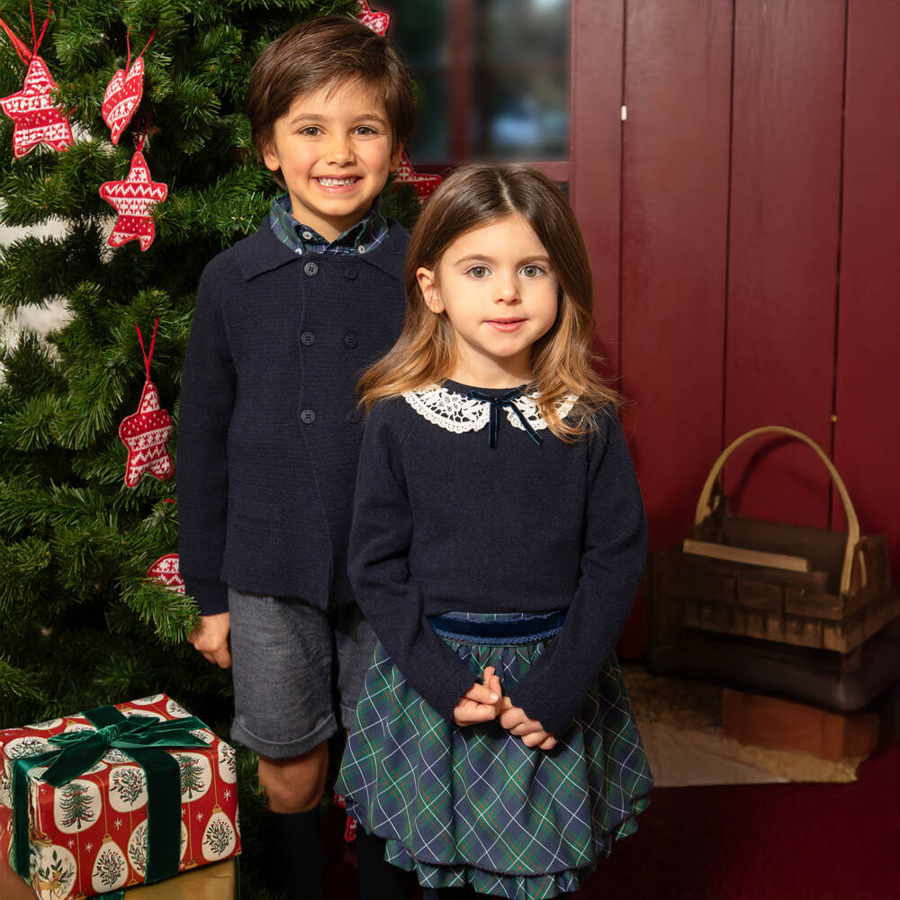 Dr. Kid-Girls Blue & Green Tartan Cotton Skirt with Ruffle Hem | Childrensalon Outlet