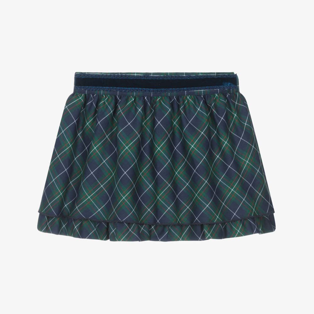 Dr. Kid-Girls Blue & Green Tartan Cotton Skirt with Ruffle Hem | Childrensalon Outlet