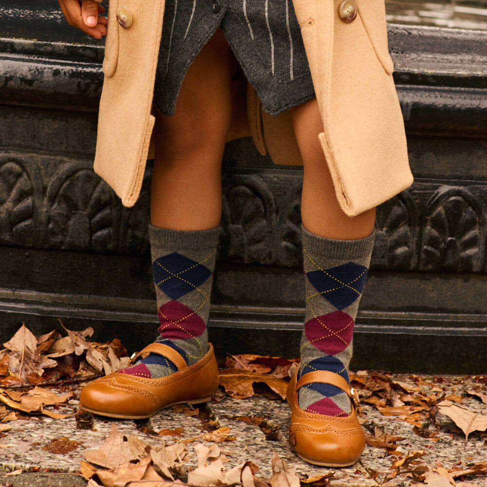 Ralph Lauren-Girls Blue, Grey & Beige Cotton Knit Socks (3 Pack) | Childrensalon Outlet