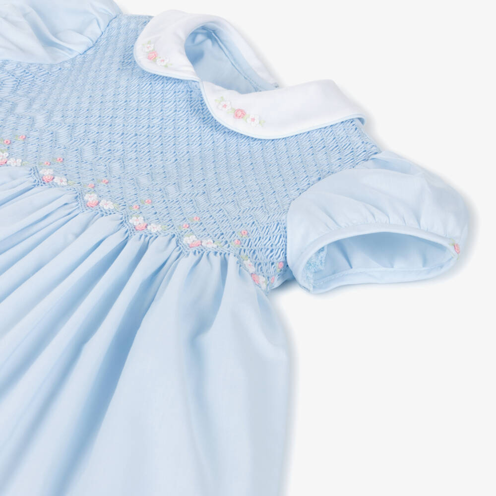 Sarah Louise-Girls Blue Hand-Smocked & Embroidered Dress | Childrensalon Outlet