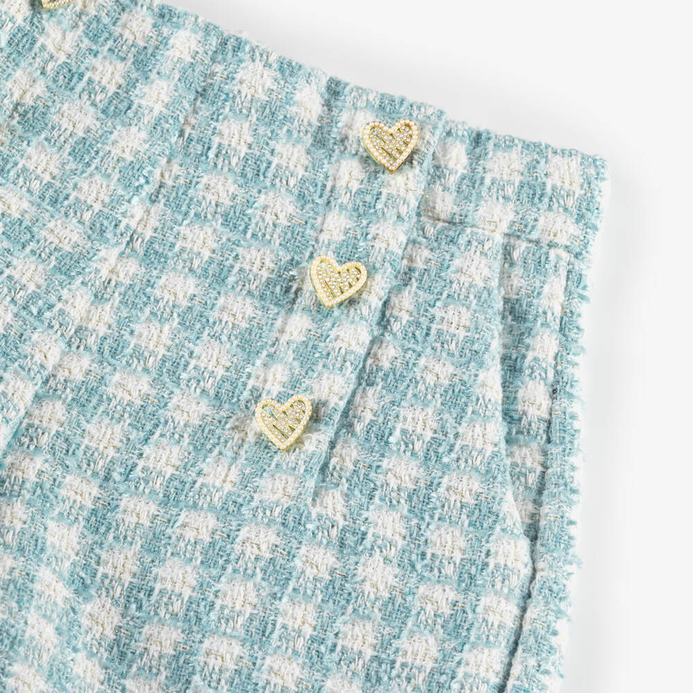 Abel & Lula-Girls Blue Houndstooth Tweed Shorts | Childrensalon Outlet