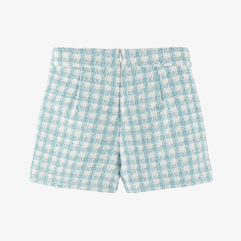 Abel & Lula-Girls Blue Houndstooth Tweed Shorts | Childrensalon Outlet