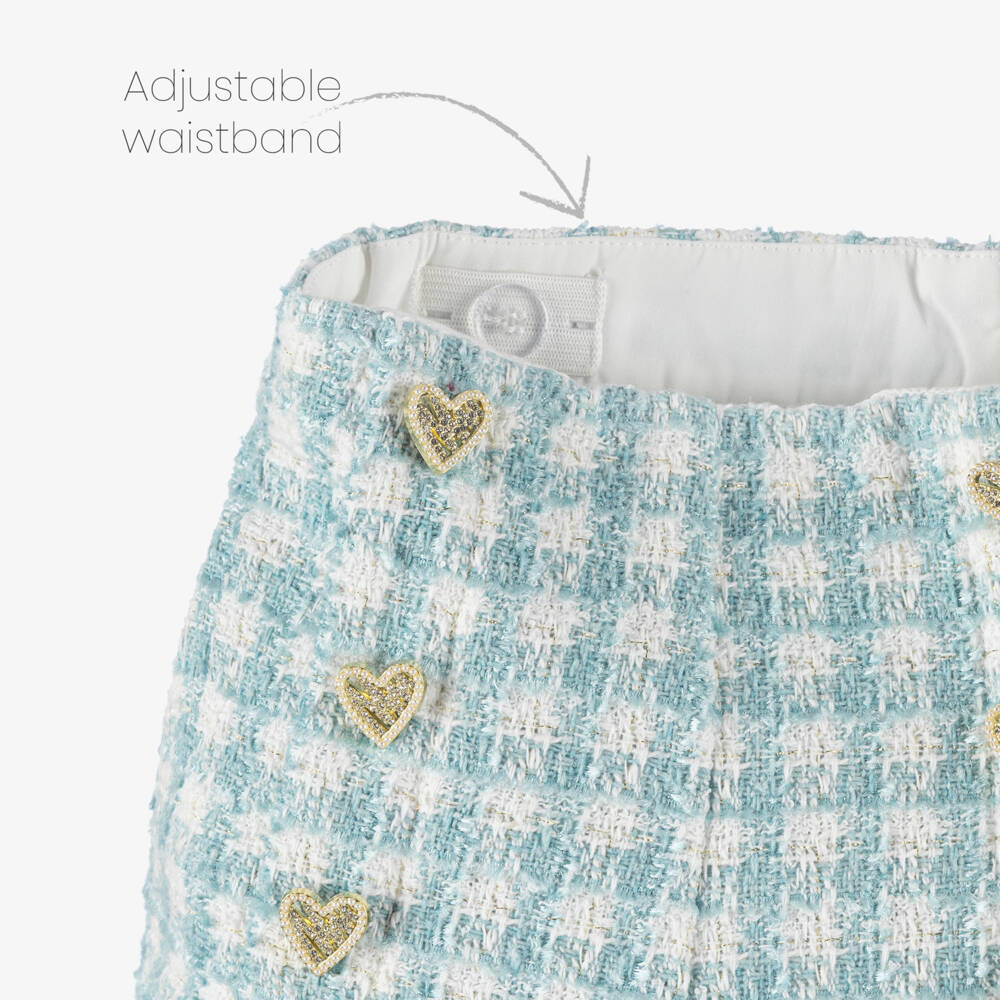 Abel & Lula-Girls Blue Houndstooth Tweed Shorts | Childrensalon Outlet