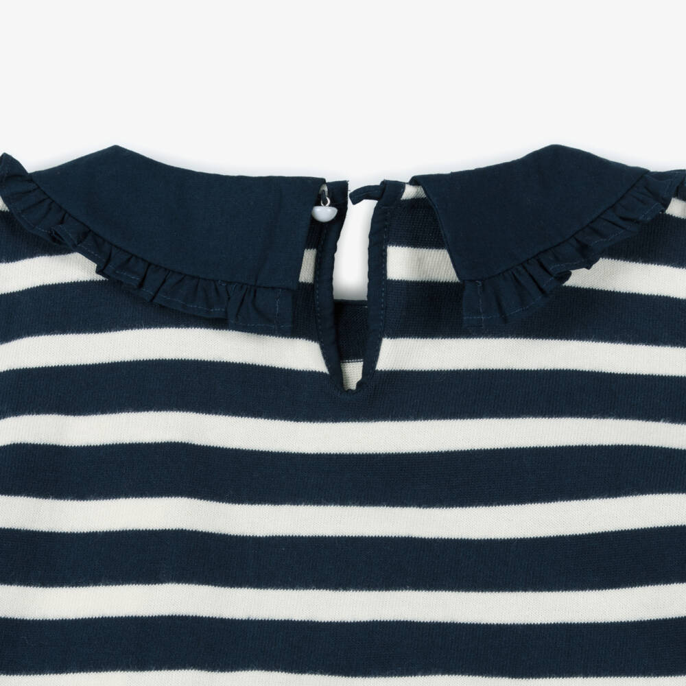Molo-Girls Blue & Ivory Striped Organic Cotton Top | Childrensalon Outlet