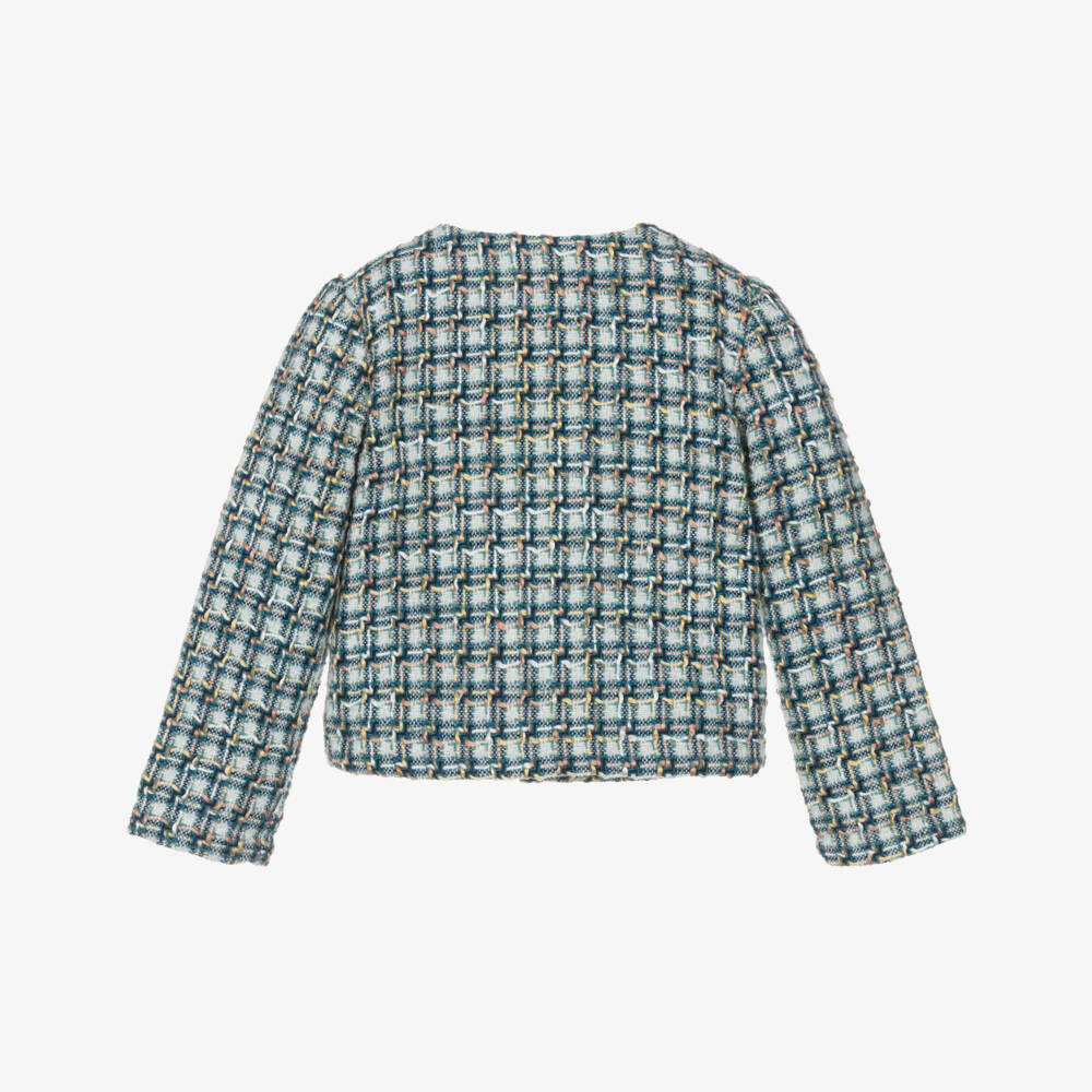 Le Chic-Girls Blue & Ivory Tweed Jacket with Diamanté Buttons | Childrensalon Outlet