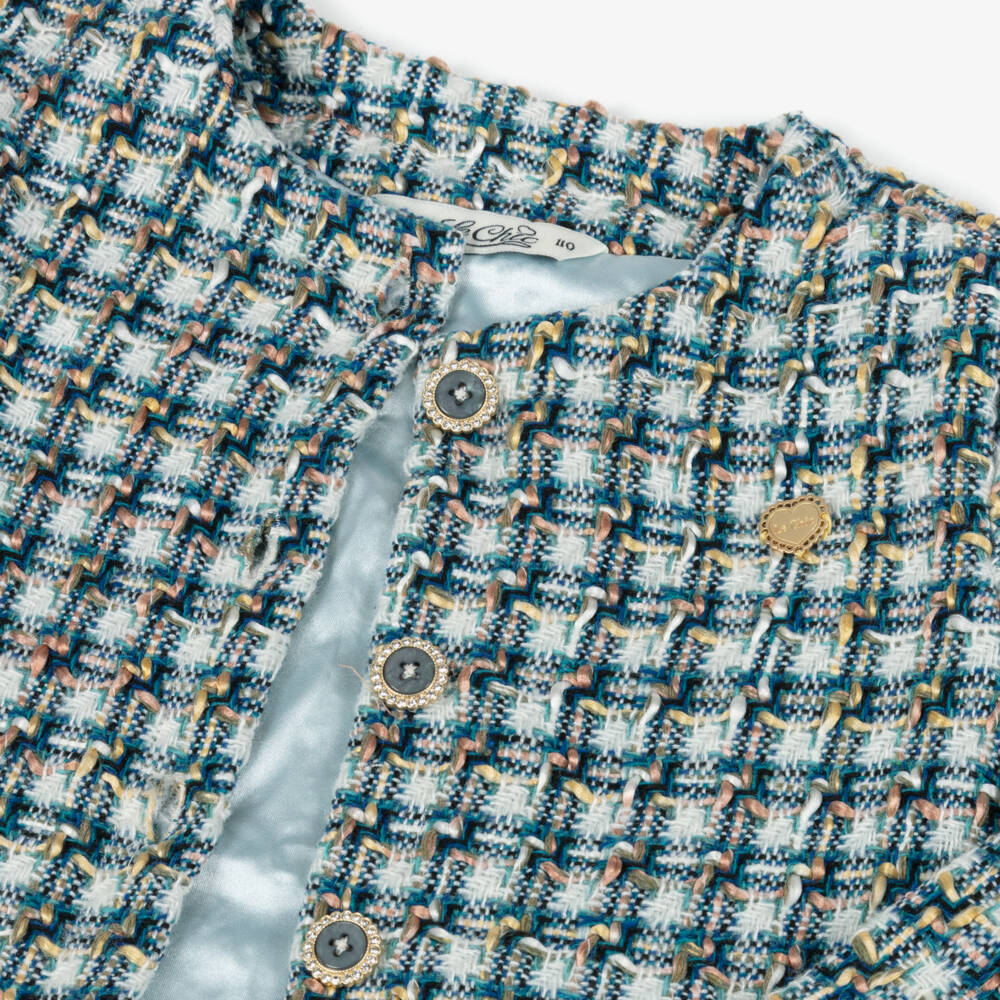 Le Chic-Girls Blue & Ivory Tweed Jacket with Diamanté Buttons | Childrensalon Outlet