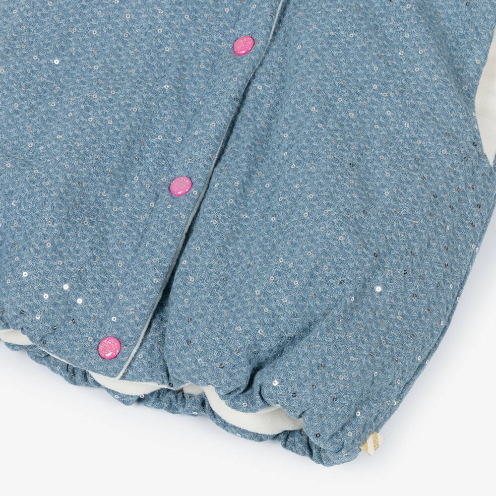 Billieblush-Girls Blue Jacquard Denim Sequinned Gilet | Childrensalon Outlet