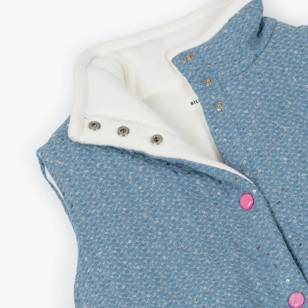 Billieblush-Girls Blue Jacquard Denim Sequinned Gilet | Childrensalon Outlet