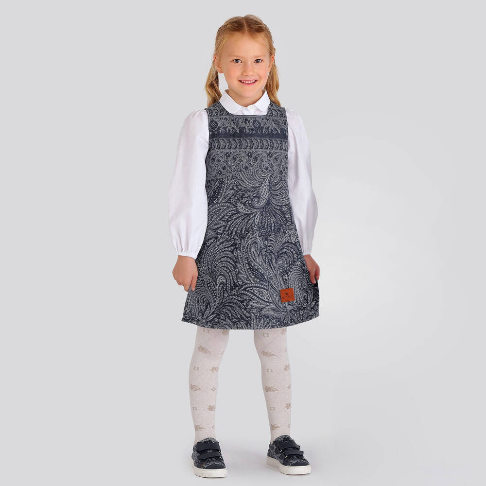Etro-Girls Blue Jacquard Paisley Denim Dress | Childrensalon Outlet