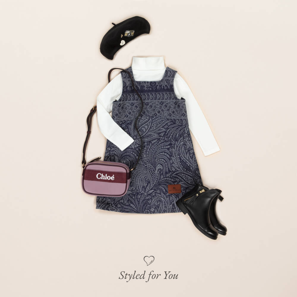 Etro-Girls Blue Jacquard Paisley Denim Dress | Childrensalon Outlet