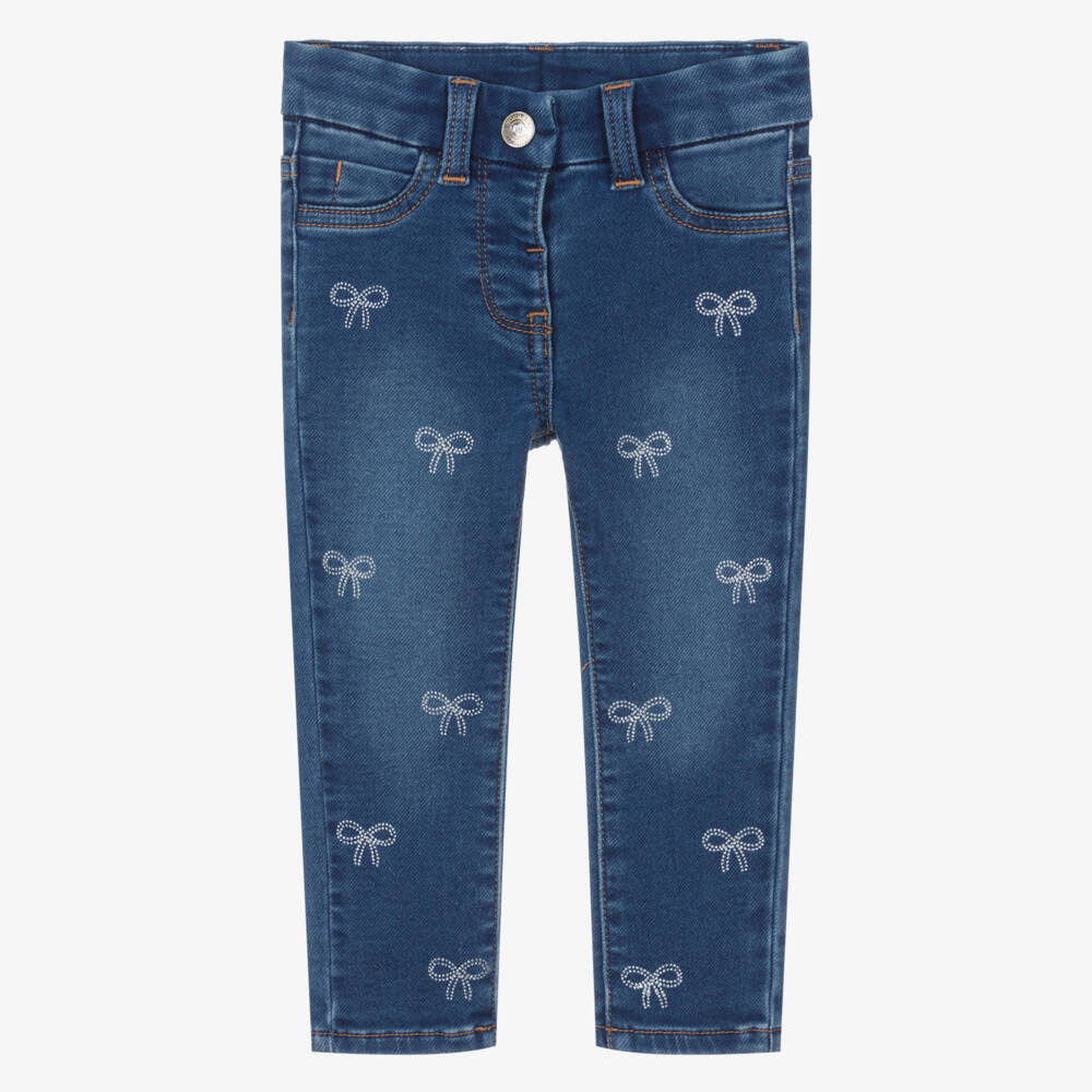 Monnalisa-Girls Blue Jeans with Glittery Bows  | Childrensalon Outlet