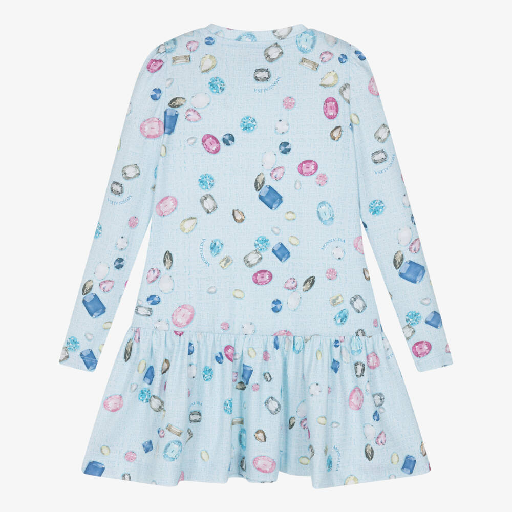 Monnalisa-فستان أزرق فاتح للبنات مزين بالأحجار الكريمة | Childrensalon Outlet