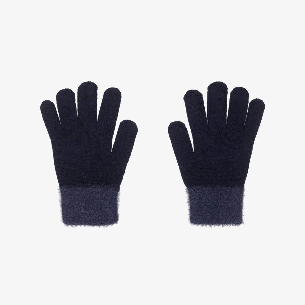 Mayoral-Girls Blue Knitted Gloves with Fluffy Cuffs | Childrensalon Outlet