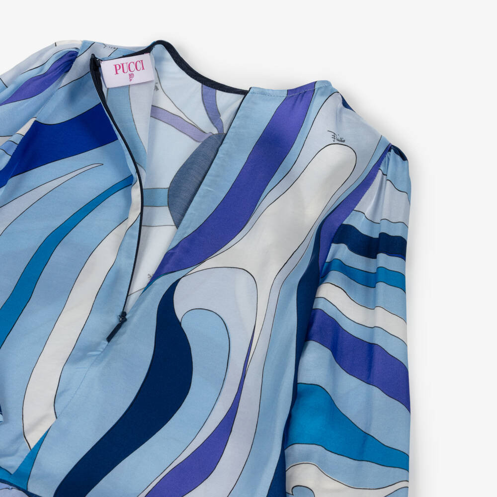 PUCCI-Girls Blue Marmo Print Satin Dress | Childrensalon Outlet