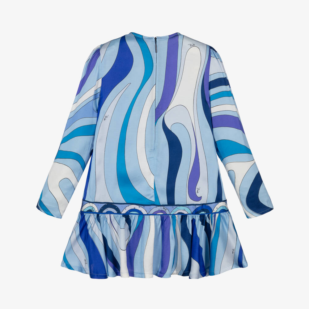 PUCCI-Girls Blue Marmo Print Satin Dress | Childrensalon Outlet