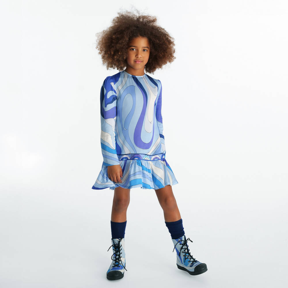 PUCCI-Girls Blue Marmo Print Satin Dress | Childrensalon Outlet