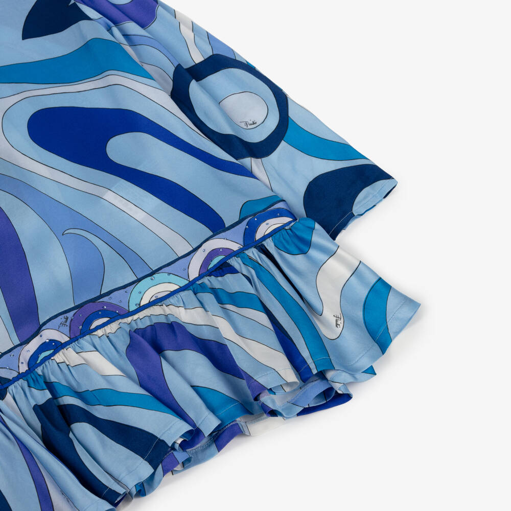 PUCCI-Girls Blue Marmo Print Satin Dress | Childrensalon Outlet