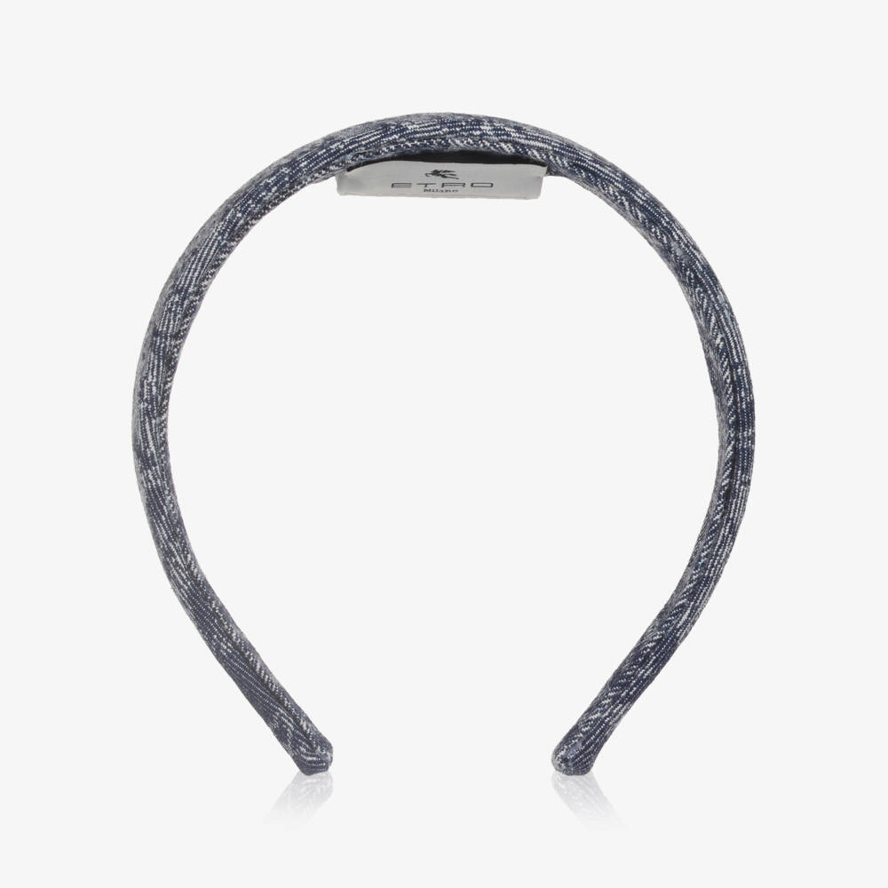 Etro-Girls Blue Paisley Jacquard Cotton Hairband | Childrensalon Outlet