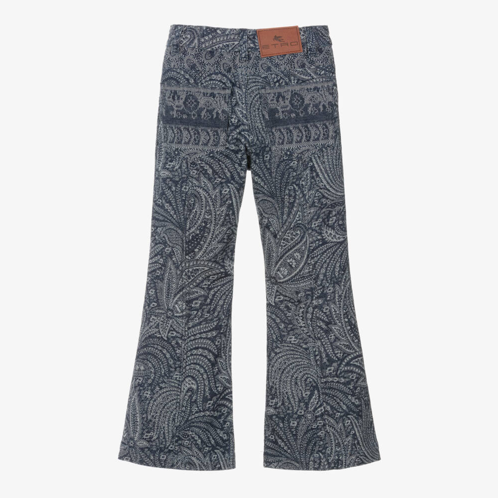 Etro-Girls Blue Paisley Jacquard Denim Jeans | Childrensalon Outlet