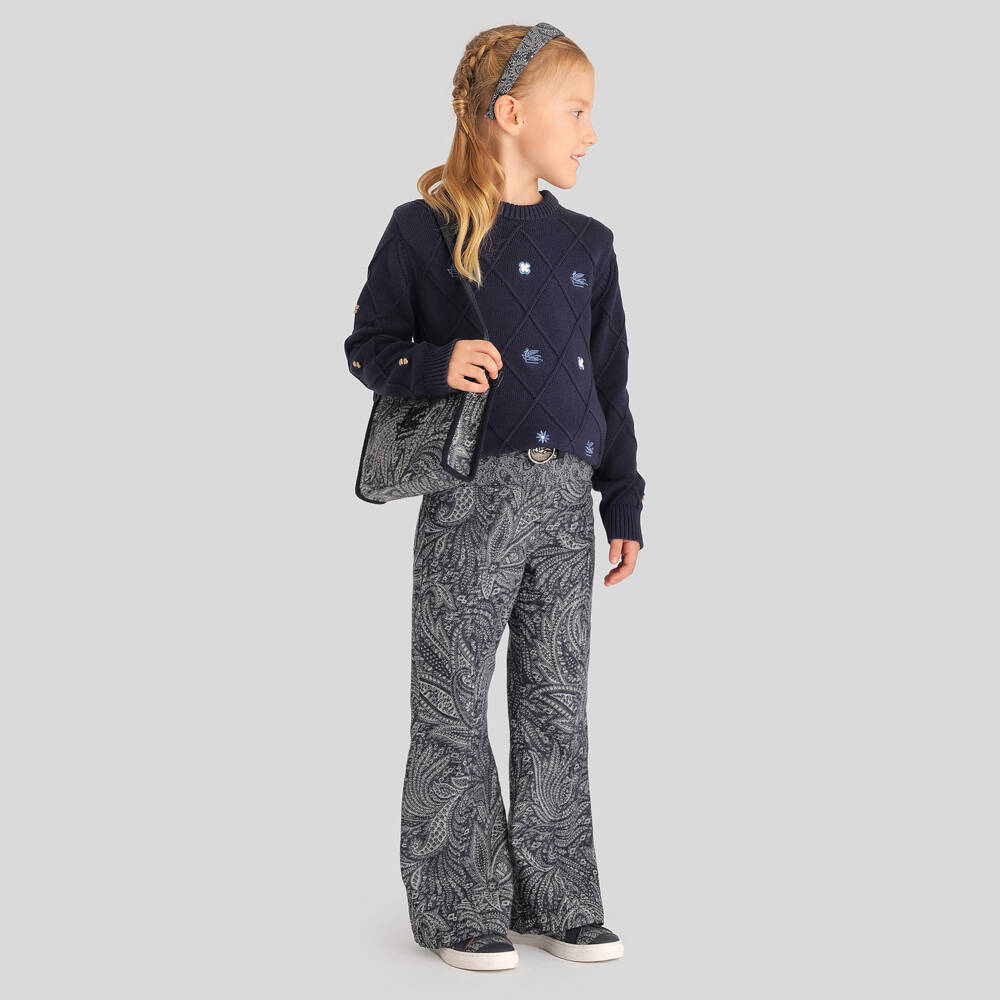 Etro-Girls Blue Paisley Jacquard Denim Jeans | Childrensalon Outlet