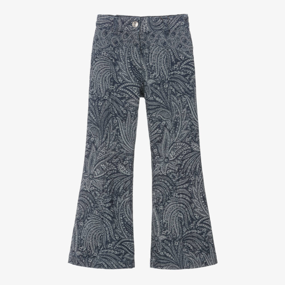 Etro-Girls Blue Paisley Jacquard Denim Jeans | Childrensalon Outlet