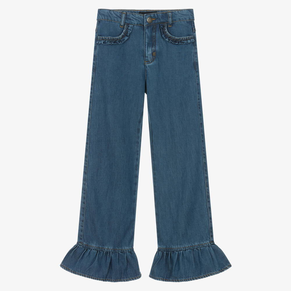 Molo-Girls Blue Ruffle Cuff Lyocell Denim Jeans | Childrensalon Outlet
