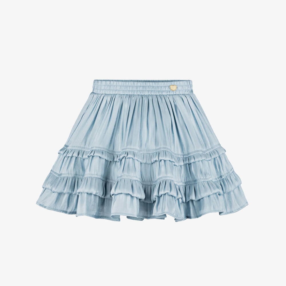 Le Chic-Girls Blue Ruffle Satin Skirt | Childrensalon Outlet