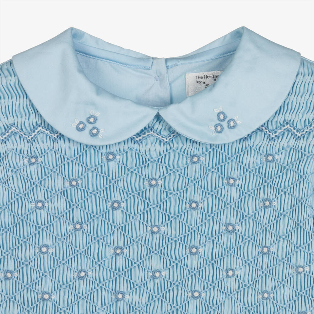 Rachel Riley-Girls Blue Smocked Cotton Dress | Childrensalon Outlet