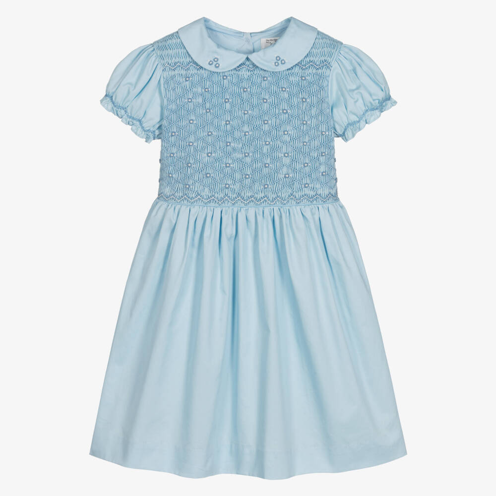 Rachel Riley-Girls Blue Smocked Cotton Dress | Childrensalon Outlet