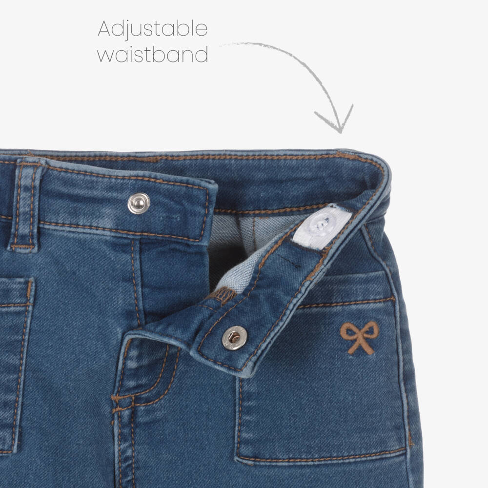 Mayoral-Girls Blue Stretch Denim Jeans with Embroidered Bow | Childrensalon Outlet