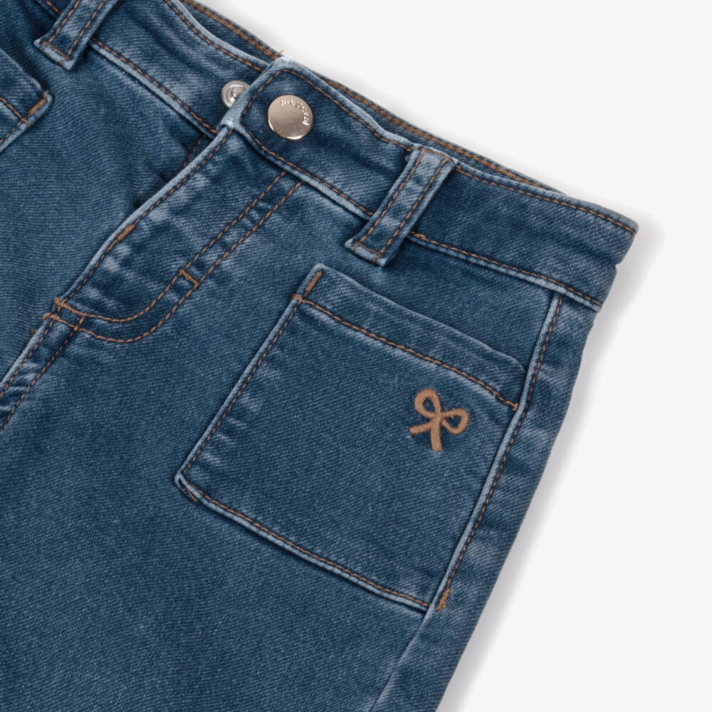 Mayoral-Girls Blue Stretch Denim Jeans with Embroidered Bow | Childrensalon Outlet