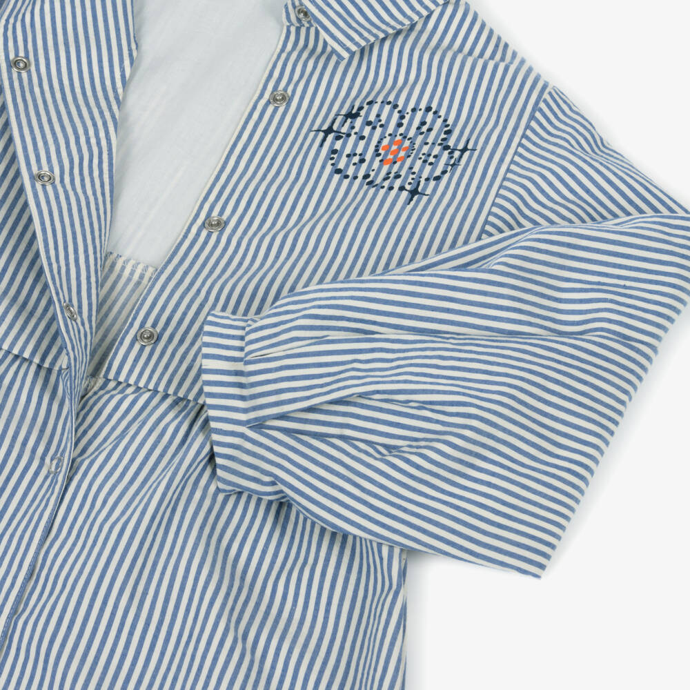 KENZO KIDS-Girls Blue Stripe Cotton Shirt Dress | Childrensalon Outlet