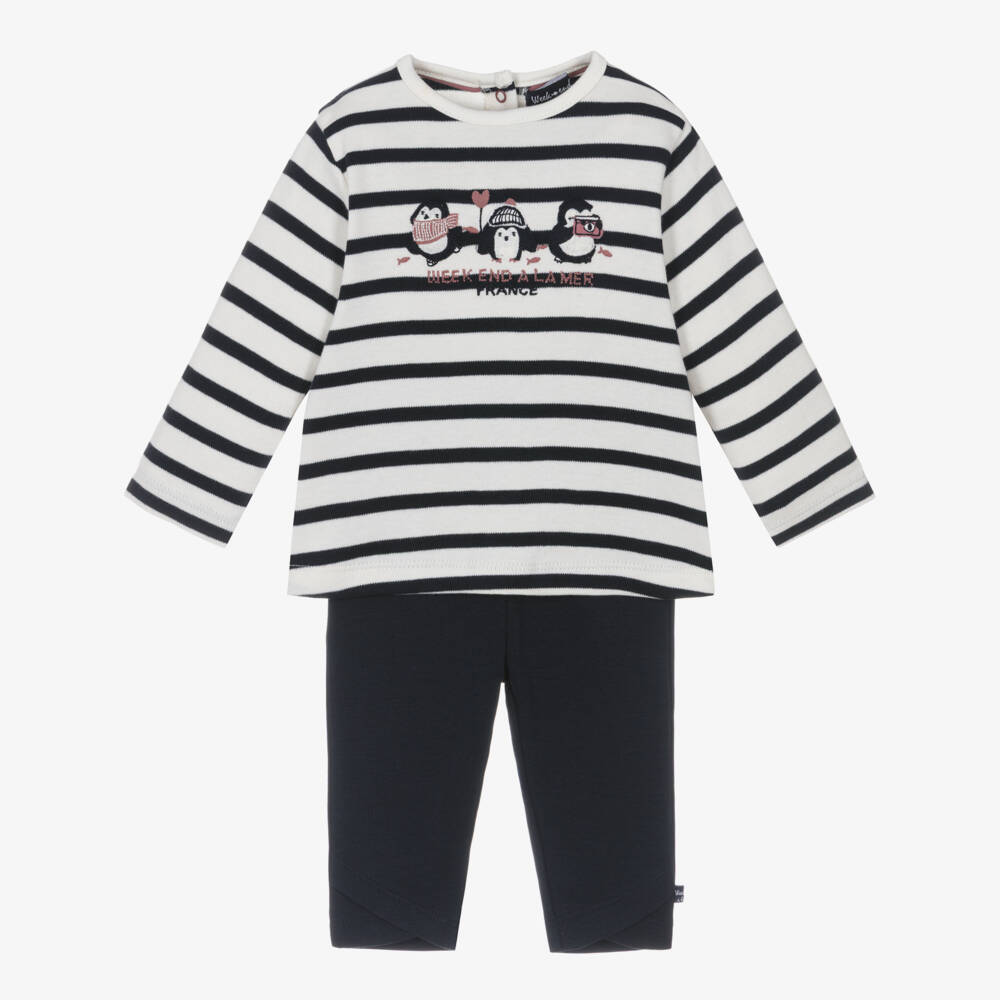 Week-end à la mer-Комплект синих полосатых леггинсов из джерси для девочек | Childrensalon Outlet