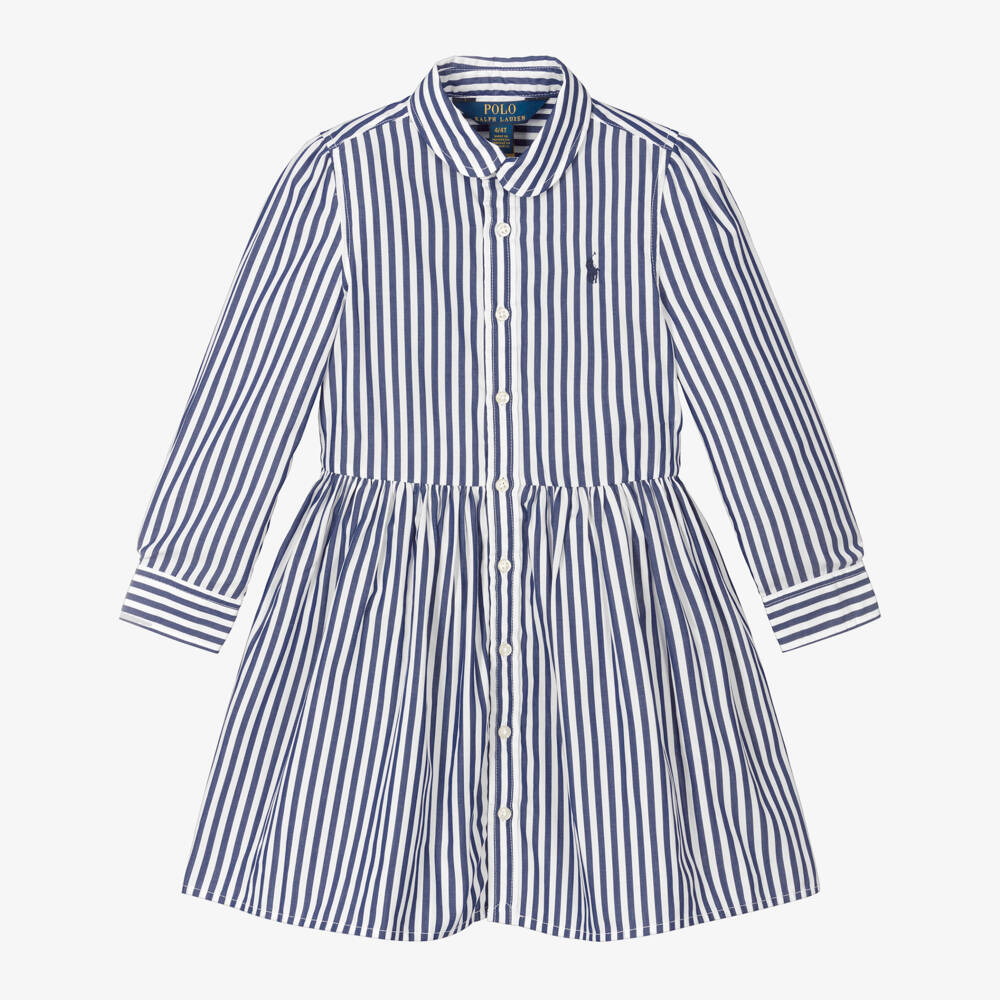Ralph Lauren-Girls Blue Striped Cotton Shirt Dress | Childrensalon Outlet