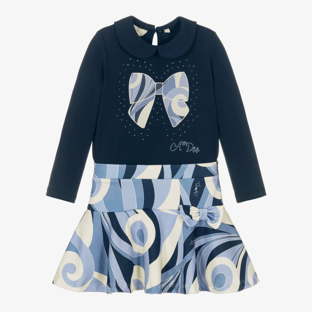 A Dee-Girls Blue Swirl Pattern Jersey Skirt Set | Childrensalon Outlet