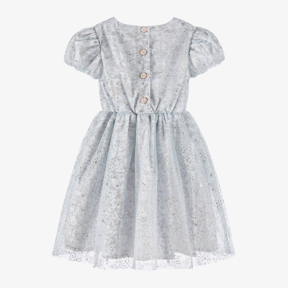 Atelier Choux Paris-Girls Blue Toile de Jouy Glitter Dress | Childrensalon Outlet