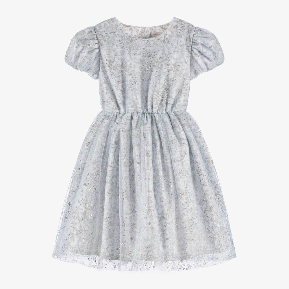 Atelier Choux Paris-Girls Blue Toile de Jouy Glitter Dress | Childrensalon Outlet