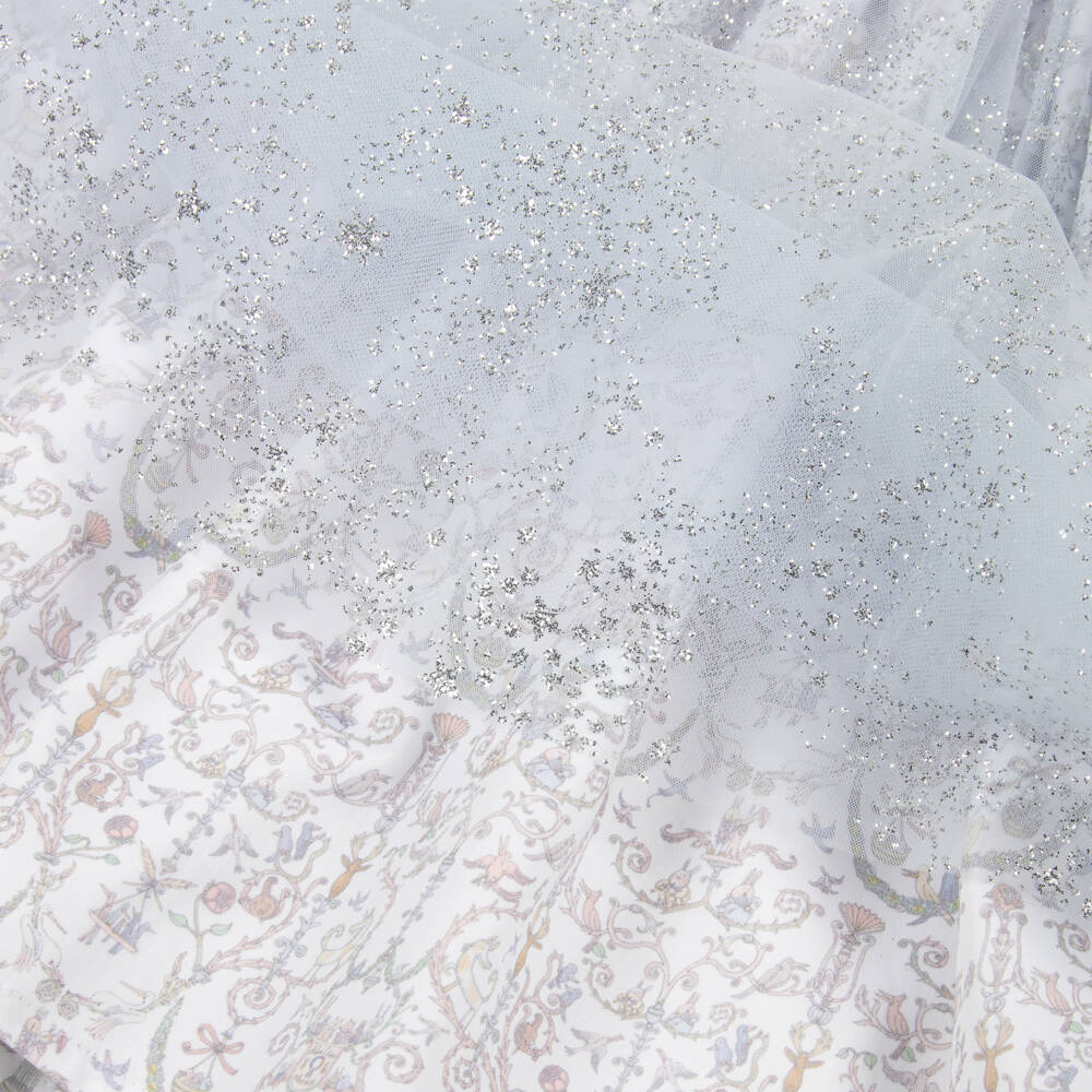 Atelier Choux Paris-Girls Blue Toile de Jouy Glitter Dress | Childrensalon Outlet