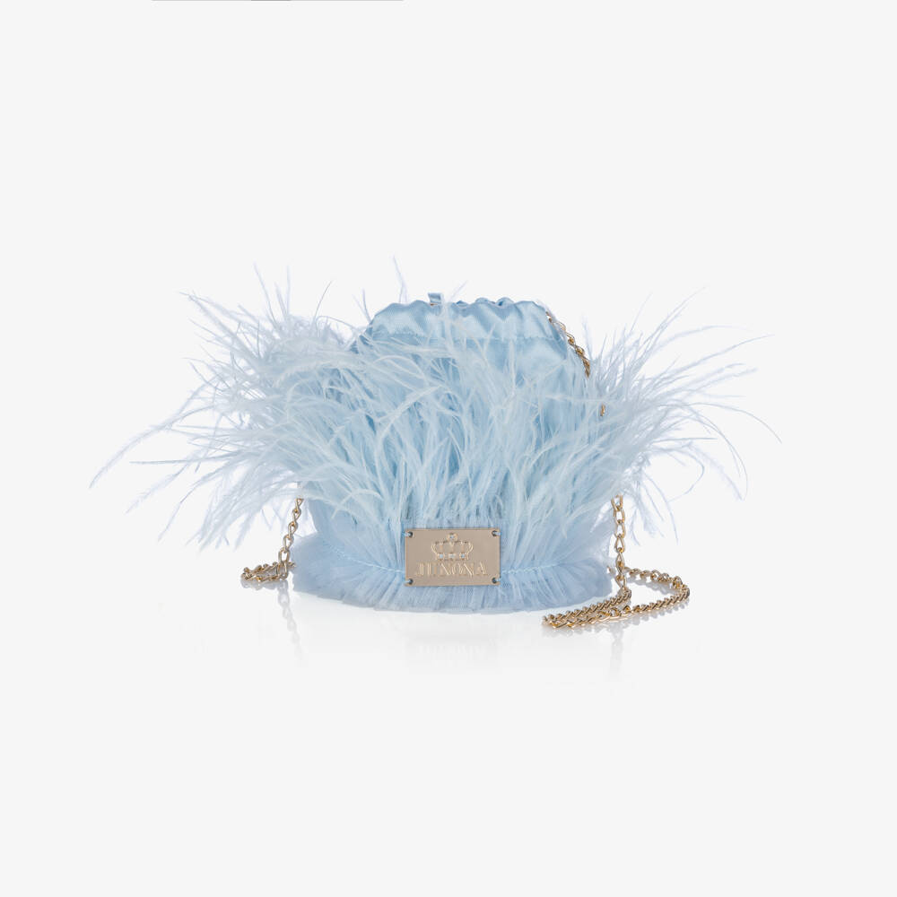 Junona-Girls Blue Tulle & Feather Bag (12cm) | Childrensalon Outlet