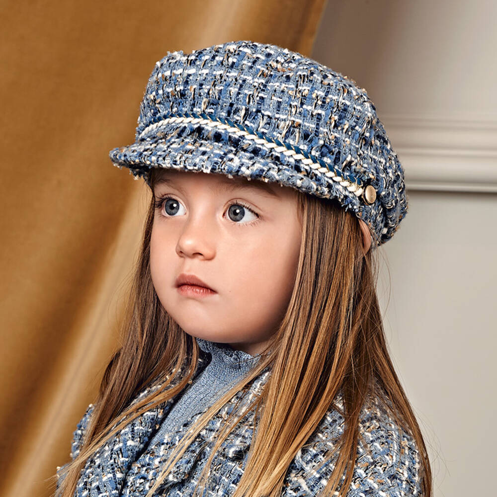 Abel & Lula-Girls Blue Tweed Hat with Braid Trim | Childrensalon Outlet