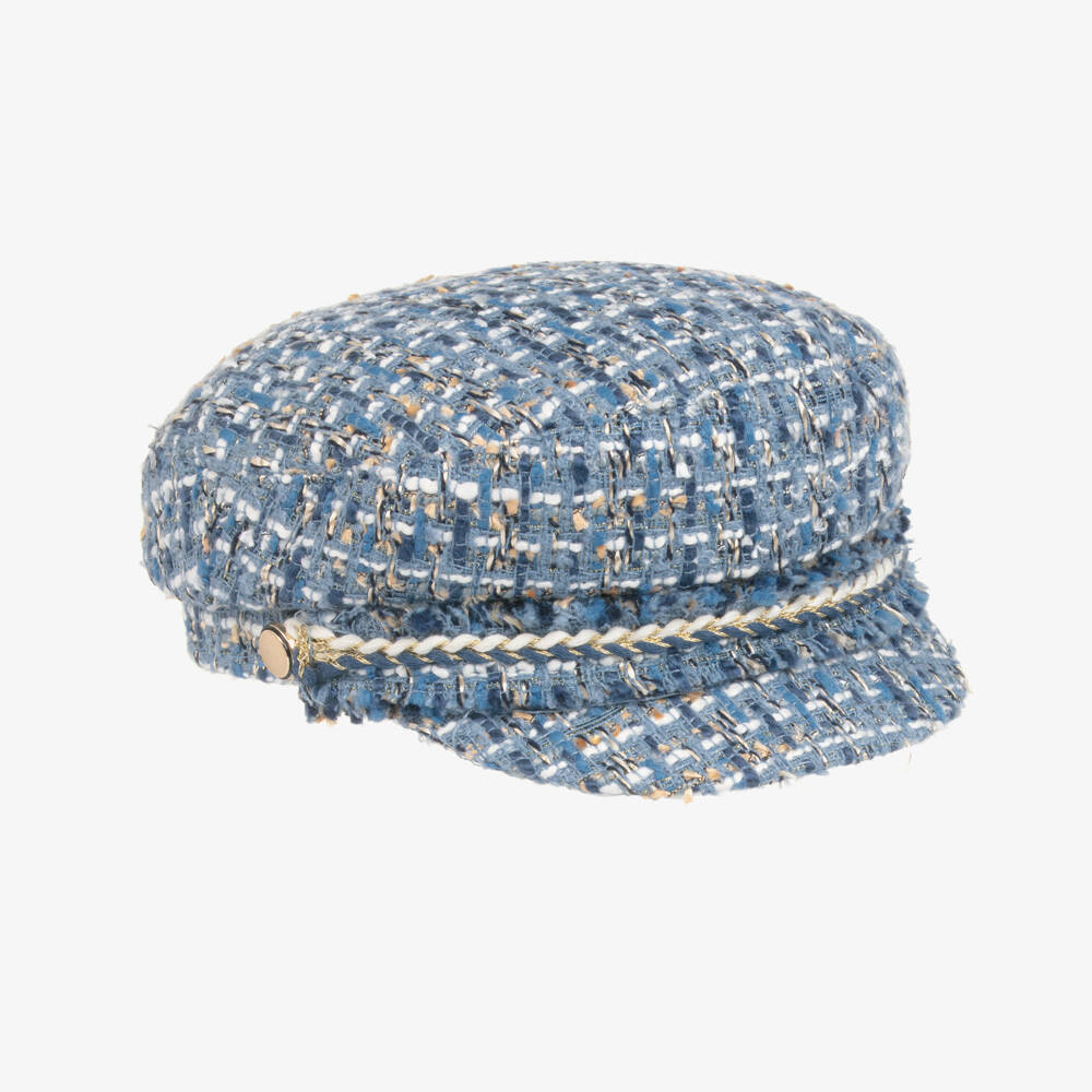 Abel & Lula-Girls Blue Tweed Hat with Braid Trim | Childrensalon Outlet