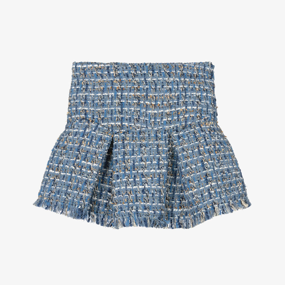 Abel & Lula-Girls Blue Tweed Pleated Skirt | Childrensalon Outlet