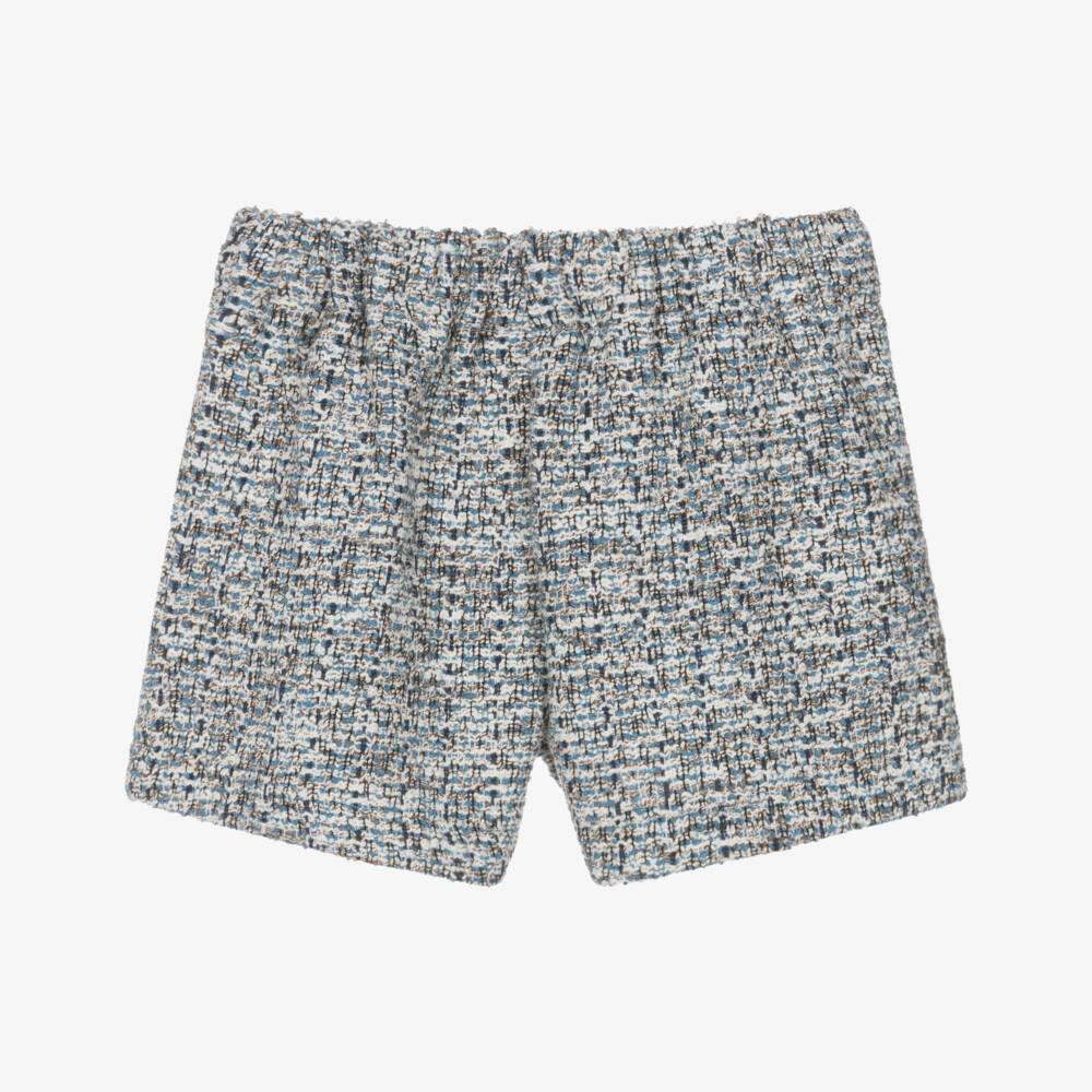 Mayoral-Girls Blue Tweed Shorts with Velvet Bow | Childrensalon Outlet